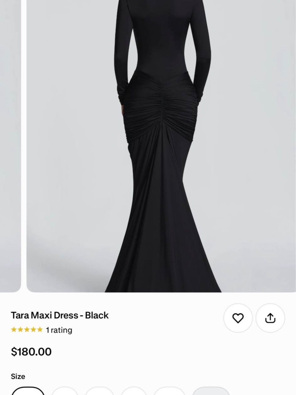 Tara Maxi Dress in Black — Long Sleeve Ruched Evening Gown